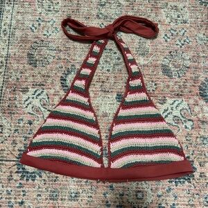 Striped Crochet Halter Bikini Top